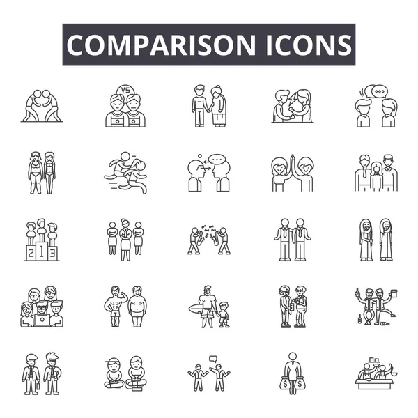 Iconos de línea de comparación, conjunto de signos, vector. Concepto de esquema de comparación, ilustración: comparación, comparación, aislado, escala, equilibrio — Vector de stock