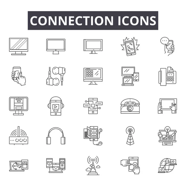 Iconos de línea de conexión, conjunto de signos, vector. Concepto del esquema de la conexión, ilustración: conexión, comunicación, negocio, red, desocial — Vector de stock