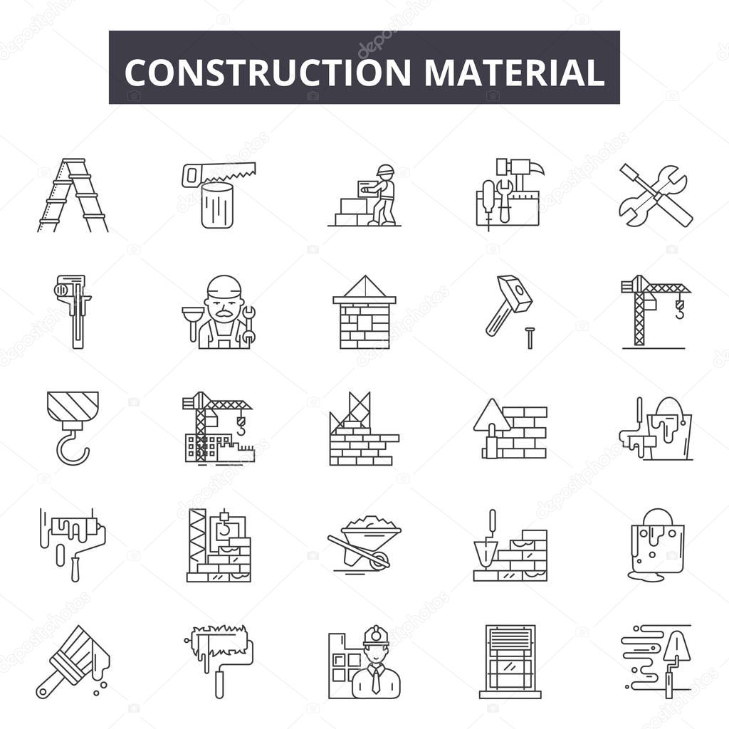 Construction material line icons, signs set, vector. Construction material outline concept, illustration: construction,building,isolated,house,home,brick