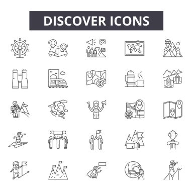 Çizgi simgelerini, işaret kümesini, vektörü keşfedin. Anahat kavramını, illüstrasyonu keşfedin: keşfedin, arama,görme, konsept