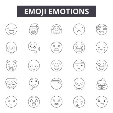 Emoji duygular çizgi simgeleri, işaretler seti, vektör. Emoji duygular anahat kavramı, illüstrasyon: emoji, duygu, yüz, emotsmile, mutlu, karakter