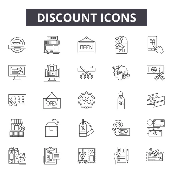 Kortings lijn iconen, borden set, Vector. Kortings overzicht concept, illustratie: korting, verkoop, prijs, tag, Business, label — Stockvector