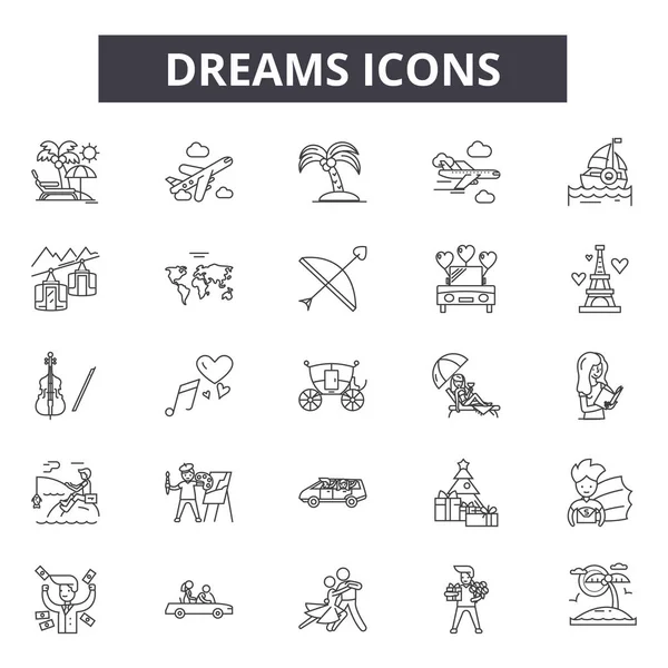 Dromen lijn iconen, tekenen set, Vector. Dromen overzicht concept, illustratie: droom, concept, kunst, ster, menselijke — Stockvector