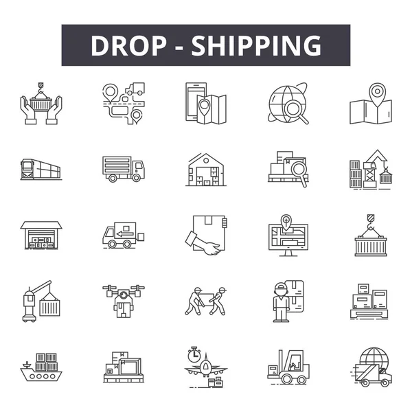 Jatuhkan ikon jalur pengiriman, tanda-tanda siap, vektor. Drop konsep outline pengiriman, ilustrasi: pengiriman, pengiriman, layanan, paket, drop, kargo, kotak, konsep - Stok Vektor