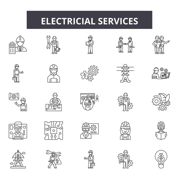 Electricial Services linje ikoner, skyltar, vektor. Electricial Services Outline koncept, illustration: Top 49 nyckelord:, Electric, electro, Web, avinstallation, kopiera, Power — Stock vektor