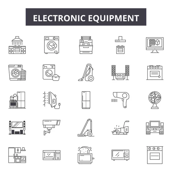 Elektronik ekipman hattı simgeleri, işaretler seti, vektör. Elektronik ekipman anahat kavramı, illüstrasyon: teknoloji, ekipman, bilgisayar, elektronik, web — Stok Vektör