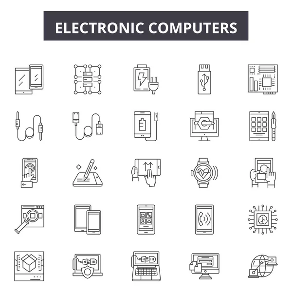 Počítače electrronic s ikonami na lince, symboly, vektor. Electrronic počítače konceptuální koncept, ilustrace: Top 45 klíčová slova:, TV, vybavení, aplikace, digitální, obraz, odraz, široká, televize, zobrazení — Stockový vektor