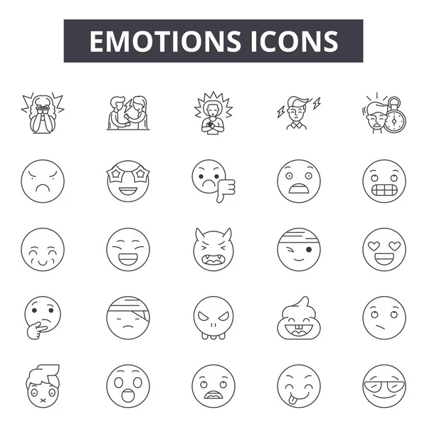 Duygular çizgi simgeleri, işaretler ayarlayın, vektör. Duygular anahat kavramı, illüstrasyon: duygu, yüz, gülümseme, emotisolated