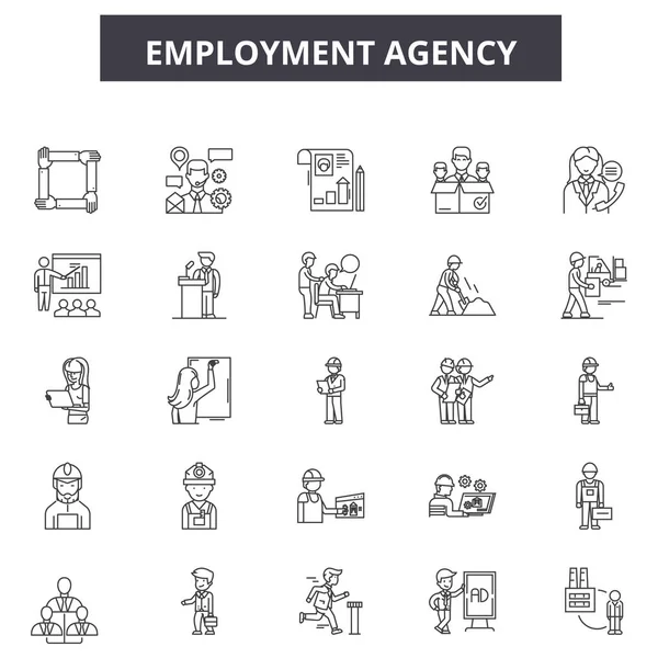 Arbetsförmedling linje ikoner, skyltar, vektor. Arbetsförmedling disposition koncept, illustration: sysselsättning, jobb, byrå, mänskliga, Business, anställd, människor, chef, Management — Stock vektor