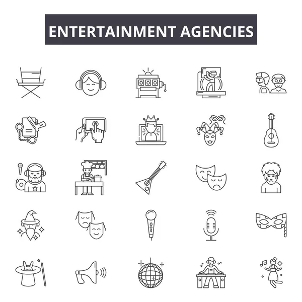 Entertaiment agentschappen lijn iconen, borden set, Vector. Entertaiment agencies overzicht concept, illustratie: Entertainment, agentschap, service, evenement, partij, marketing — Stockvector