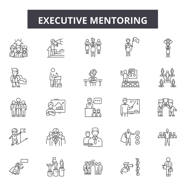 Executive mentoring lijn iconen, borden set, Vector. Executive mentoring outline concept, illustratie: mentor, uitvoerend, mensen, Business, onderwijs, leiderschap, zakenman, Manager — Stockvector