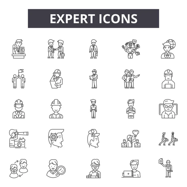 Deskundige lijn iconen, borden set, Vector. Expert outline concept, illustratie: expert, Business, Management, mens, concept, idee, omtrek — Stockvector