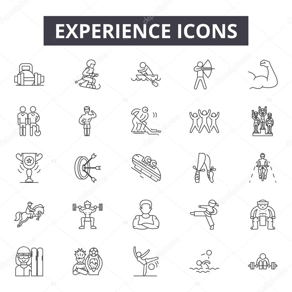 Experience line icons, signs set, vector. Experience outline concept, illustration: experience,business,service,customer,review,rating,feedback