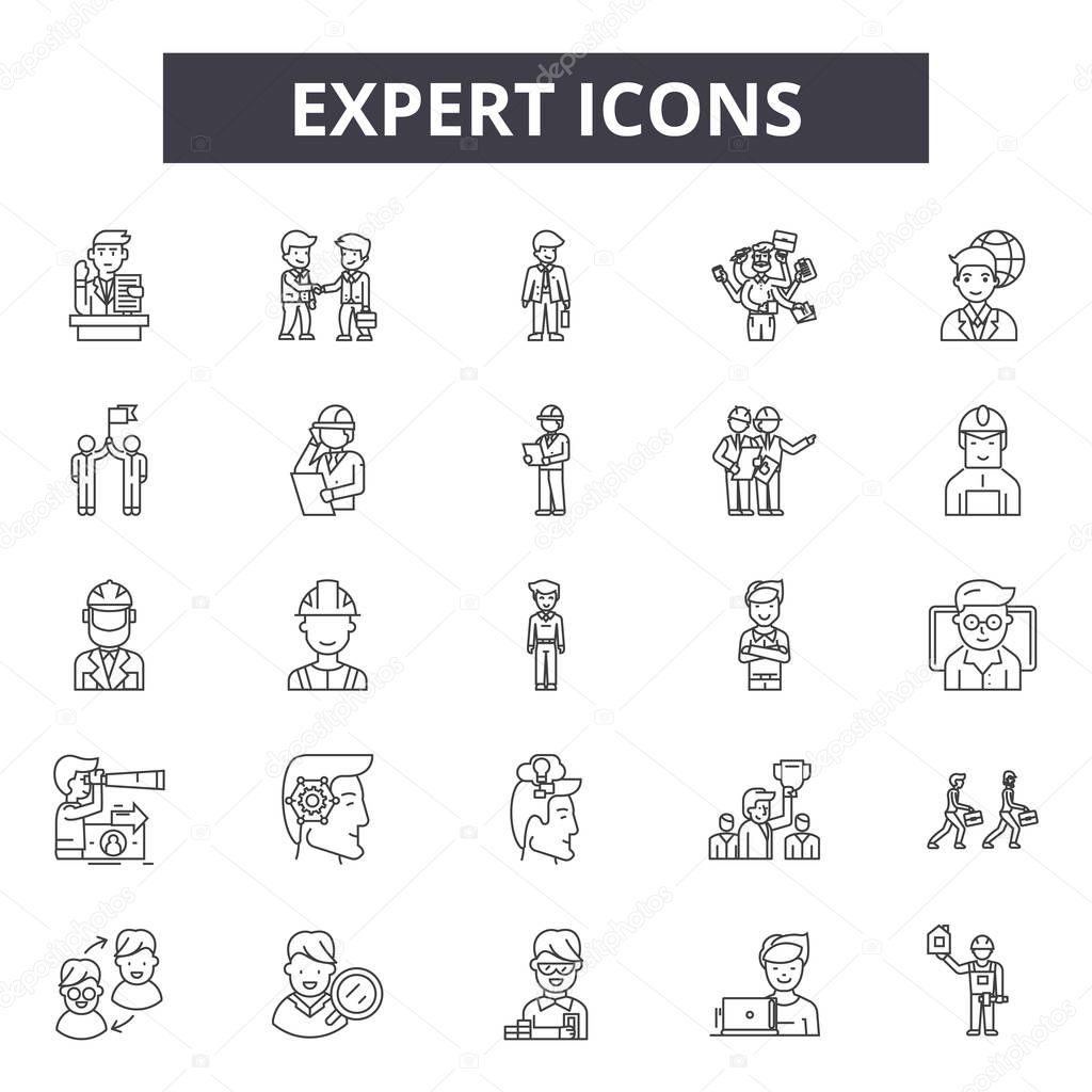 Expert line icons, signs set, vector. Expert outline concept, illustration: expert,business,management,human,concept,idea,outline