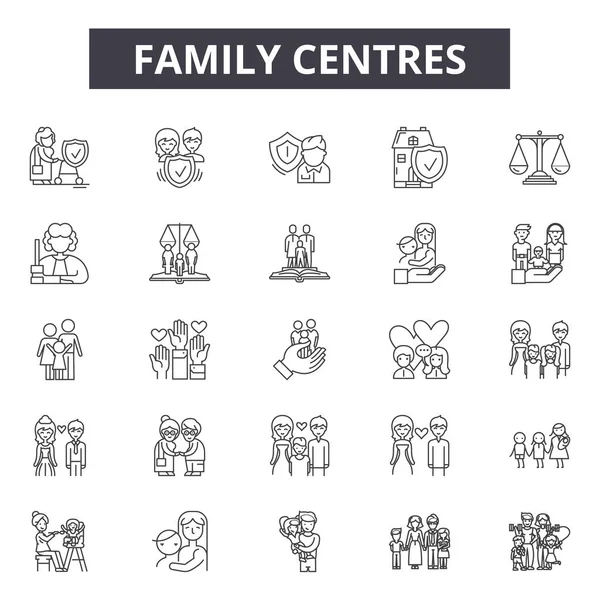 Familienzeilensymbole, Zeichen gesetzt, Vektor. Familienskizzenkonzept, Illustration: Vater, Mutter, Menschen, Kind, Frau, zusammen, Familie — Stockvektor