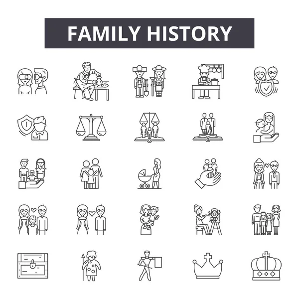 Iconos de línea familiar, conjunto de signos, vector. Concepto de esquema familiar, ilustración: padre, madre, personas, niño, mujer, juntos, familia — Vector de stock