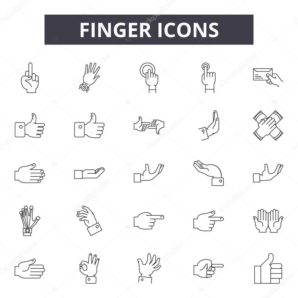 Finger line icons, signs set, vector. Finger outline concept, illustration: hand,finger,isolated,click,pointer