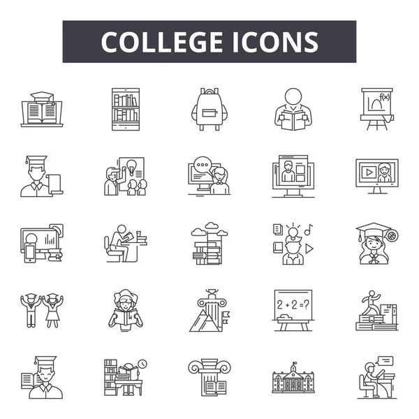 Iconos de línea universitaria, signos establecidos, vector. Concepto del esquema de la universidad, ilustración: educación, escuela, universidad, estudiante, universidad, estudio, símbolo — Vector de stock