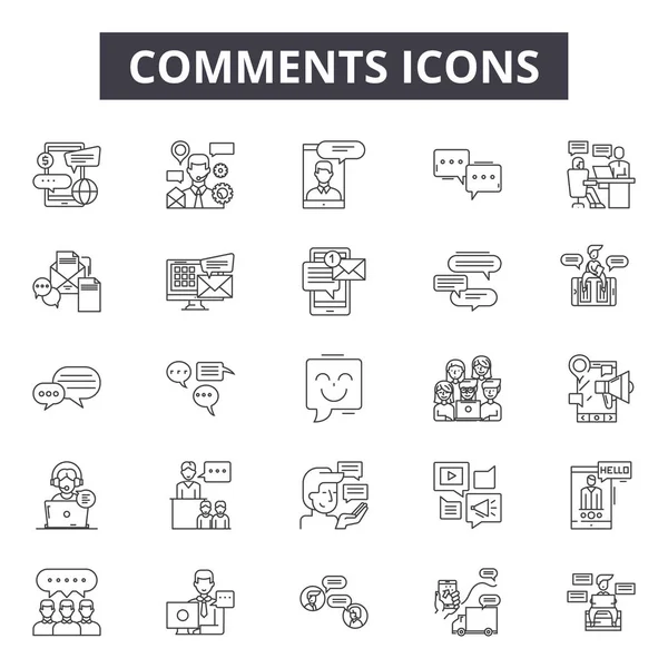 Comentarios iconos de línea, conjunto de signos, vector. Comentarios esquema concepto, ilustración: comentario, web, comunicación, mensaje, internet — Vector de stock