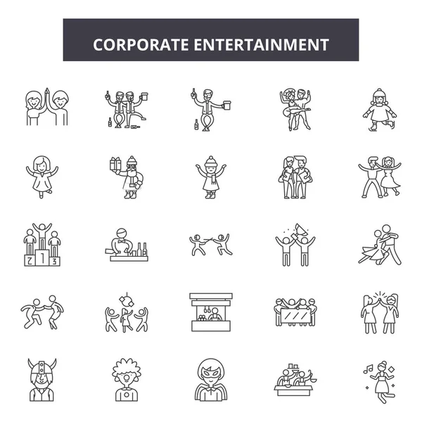 Iconos de línea de entretenimiento corporativo, letreros, vector. Concepto de esquema de entretenimiento corporativo, ilustración: corporativo, entretenimiento, deweb, negocios, medios de comunicación, concepto — Vector de stock