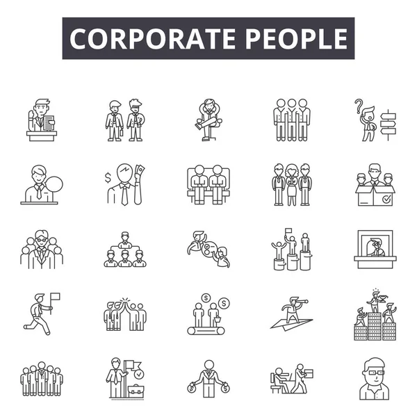 Korporacyjne ikony linii osób, znaki, wektor. Osoby korporacyjne zarys koncepcji, ilustracja: społeczne, zespół, Corporate, Grupa, ludzie, biznes, praca zespołowa, osoba, partnerstwo — Wektor stockowy
