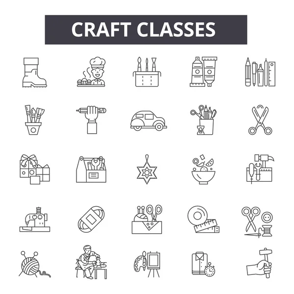 クラフトクラスラインアイコン、符候セット、ベクトル。クラフトクラスアウトラインコンセプト、イラスト:クラス、教育、クラフト、ブラシ、描画、クリエイティブ — ストックベクタ