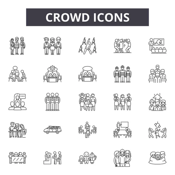 Crowd linje ikoner, skyltar, vektor. Crowd disposition Concept, illustration: folkmassa, grupp, människa, person, team, kontor, människor, social, chef — Stock vektor