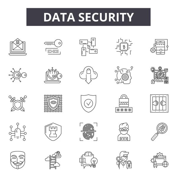Data säkerhet linje ikoner, skyltar, vektor. Datasäkerhet disposition koncept, illustration: säkerhet, data, skydd, dator, Internet, information, nätverk, webb, säker, teknik — Stock vektor