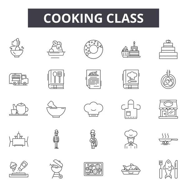 Cooking class line icons, signs set, vector. Cooking class outline concept, illustration: food,kitchen,cooking,restaurant,class,cook,chef — Stock Illustration Cooking class line icons, signs set, vector. Cooking class outline concept, illustration: food,kitchen,cooking,restaurant,class,cook,chef Royalty Free Stock Vectors