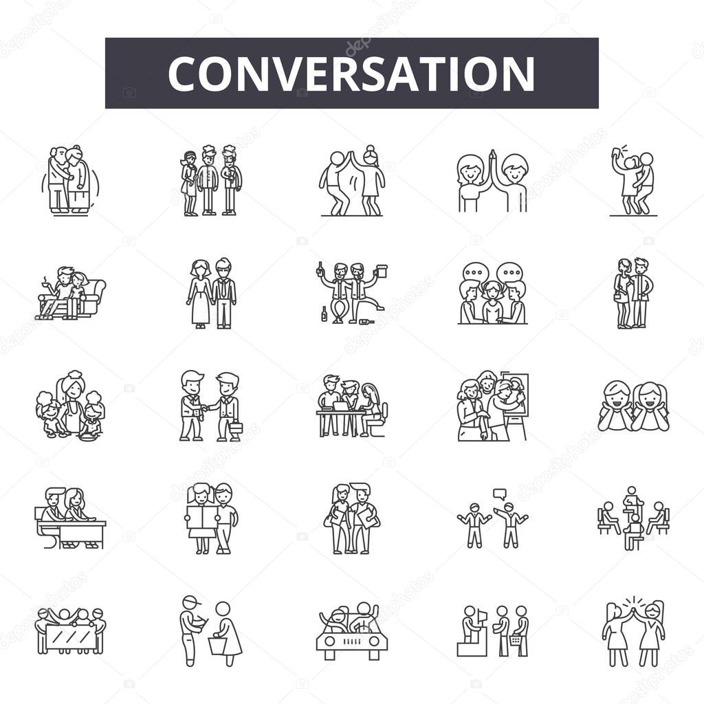 Conversation line icons, signs set, vector. Conversation outline concept, illustration: communication,conversation,bubble,talk,message,speech,chat