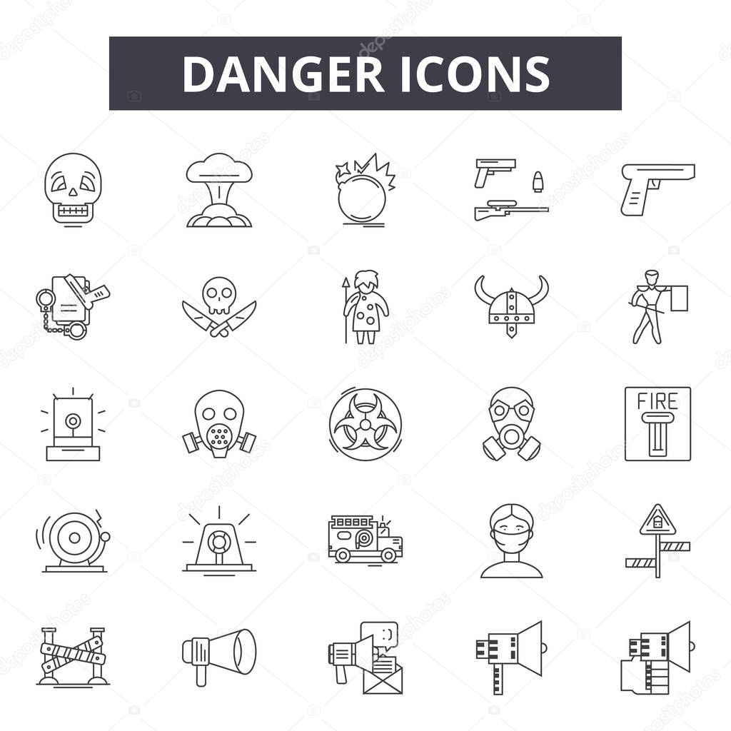 Danger line icons, signs set, vector. Danger outline concept, illustration: danger,caution,attention,safety,dangerous,risk