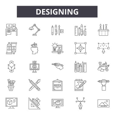 Satır simgeleri, işaretler seti, vektör tasarımı. Anahat kavramının tasarımı, illüstrasyon: detechnology, web, grafik, fikir, sanat