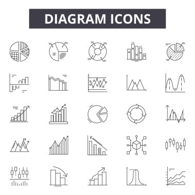 Diyagram çizgisi simgeleri, işaretler kümesi, vektör. Diyagram anahat kavramı, illüstrasyon: iş, diyagram, veri, sunum, web