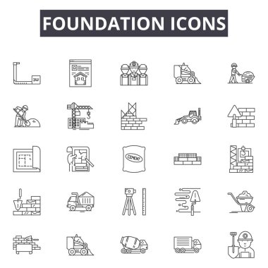 Foundation line icons, signs set, vector. Foundation outline concept, illustration: foundation,dehouse,construction,home,estate,build vector