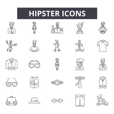 Hipster çizgi simgeleri, işaretler seti, vektör. Hipster anahat kavramı, illüstrasyon: hipster, eleman, degrafik, vintage