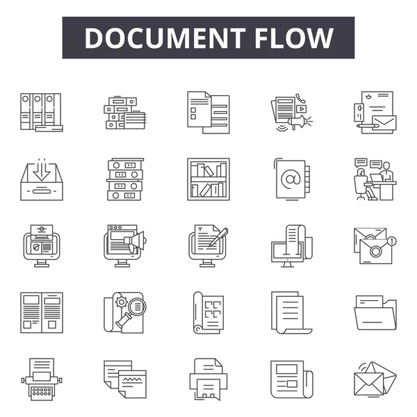 Icônes de ligne de flux de documents, ensemble de signes, vecteur. Document flow outline concept, illustration : document, flow, business, work, data, file, management — Image vectorielle