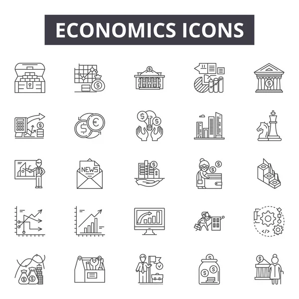 经济行图标，符号集，矢量。经济概要概念，插图：金融，经济，商业，增长，货币，银行，金融 — 图库矢量图片
