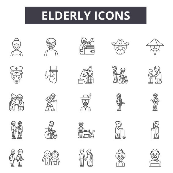 Elderl line icons, signs set, vector. Elderl outline concept, illustration: elderly,old,man,people,senior,care