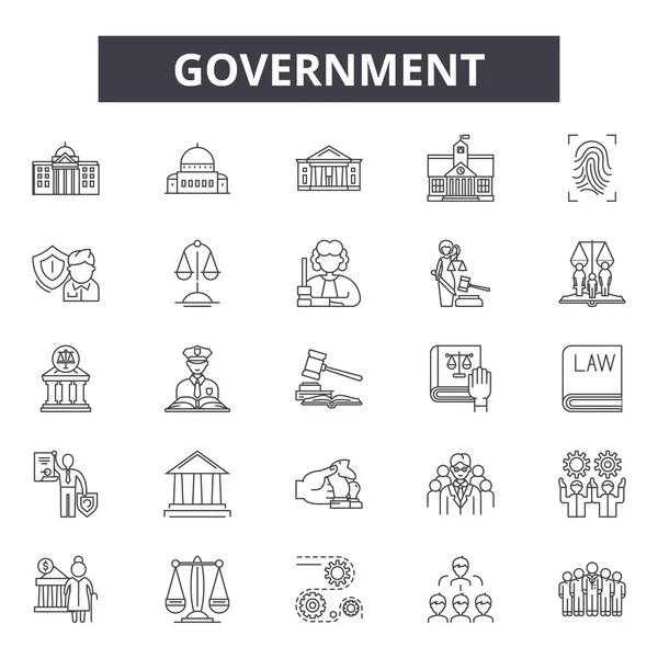 Εικονίδια της κυβέρνησης, σειρά, διάνυσμα. Αντίληψη του κυβερνητικού σχεδίου, απεικόνιση: επιχείρηση, έννοια, επιχειρηματίας, εργασία, διαχείριση, δίκαιο — Διανυσματικό Αρχείο