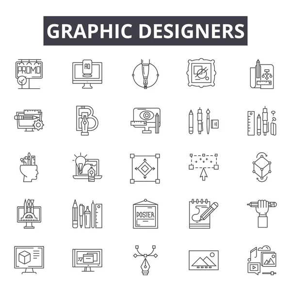 Graphistes ligne icônes, signes ensemble, vecteur. Graphistes esquisse concept, illustration : dedesigner, graphique, web, dessin, outil — Image vectorielle