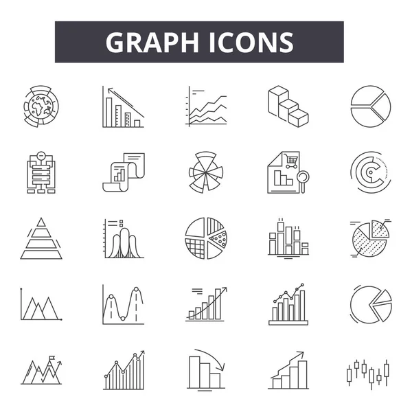 Iconos de línea gráfica, conjunto de signos, vector. Concepto de esquema gráfico, ilustración: datos, gráfico, diagrama, gráfico, crecimiento, negocio, flecha — Vector de stock
