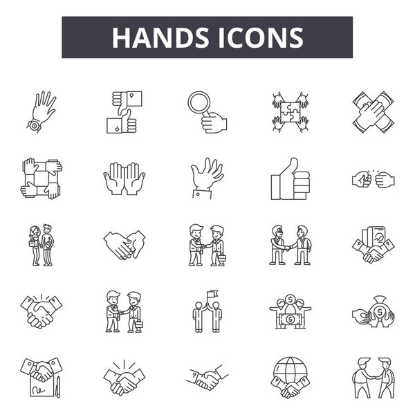 Hands line icons, signs set, vector. Hands outline concept, illustration: hand,isolated,black,concept,finger