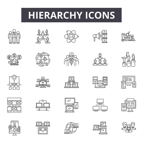 Hierarchia vonal ikonok, jelek készlet, vektor. Hierarchia vázlatának fogalma, illusztráció: hierarchia, üzlet, szervezet, csapat, diagram, struktúra — Stock Vector