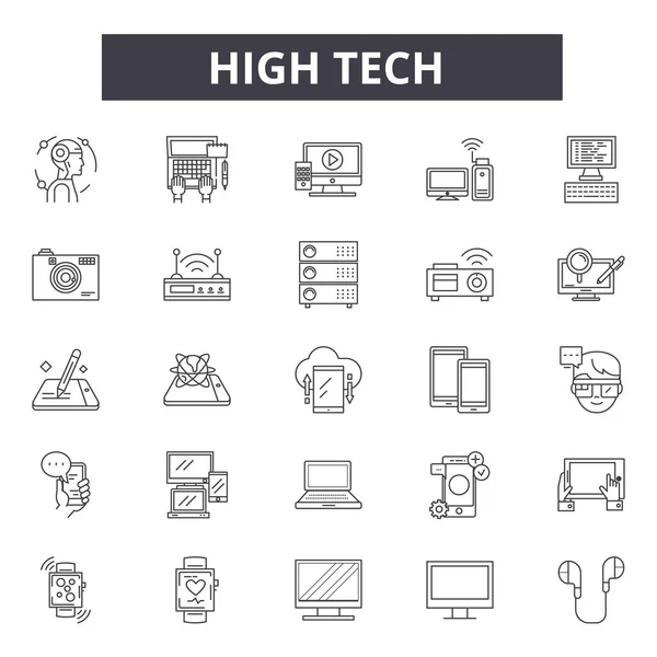 High Tech ikony linii, znaki zestaw, wektor. High Tech zarys koncepcji, ilustracja: technologia, Tech, cyfrowy, komputer, system, dehigh — Wektor stockowy