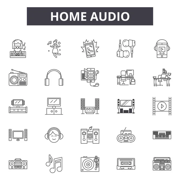 Inicio iconos de línea de audio, signos establecidos, vector. Concepto de esquema de audio para el hogar, ilustración: audio, hogar, detecnología, video — Archivo Imágenes Vectoriales