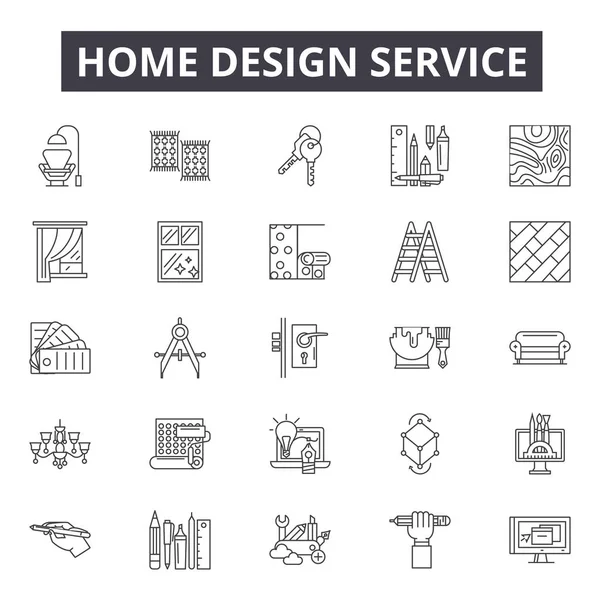 Home Design Service lijn iconen, borden set, Vector. Home Design Serviceoverzicht concept, illustratie: thuis, deservice, Business — Stockvector