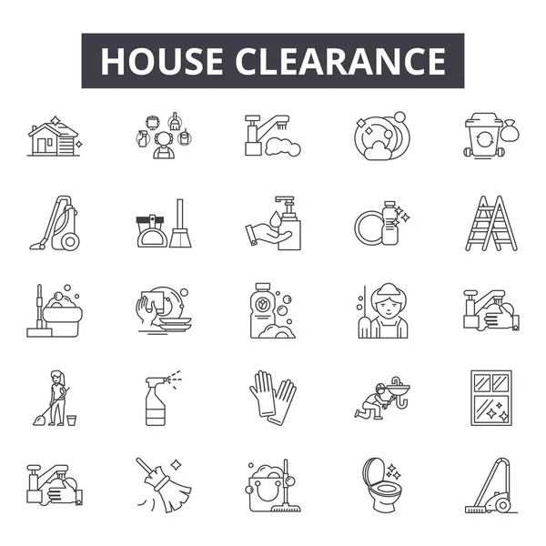 Hus clearance linje ikoner, skyltar, vektor. House clearance Outline koncept, illustration: clearance, hus, outcollection — Stock vektor