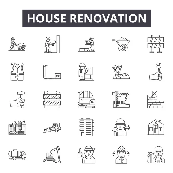 House renovation line icons, signs set, vector. House renovation outline concept, illustration: renovation,home,repair,house,building,deconstruction — Stock Vector