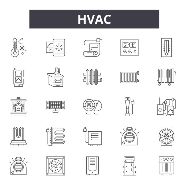Hvacラインアイコン、符候セット、ベクトル。Hvacアウトラインコンセプト、イラスト:hvac、空気、ファン、換気、コンディショニング、気候、換気器 — ストックベクタ
