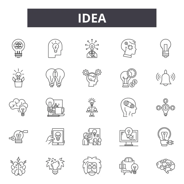 Icone della linea dell'idea, set di segni, vettore. Idea schema concetto, illustrazione: idea, lampadina, creativo, concetto, luce, business — Vettoriale Stock